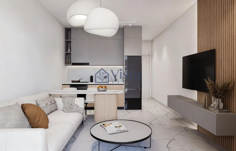 Salon; style moderne, carrelage, lumière naturelle, électroménager