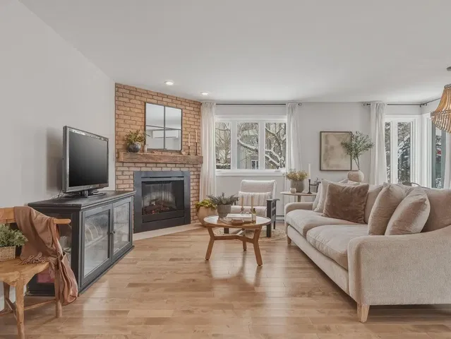 Dnevna soba; kamin, prirodno svjetlo, moderni stil