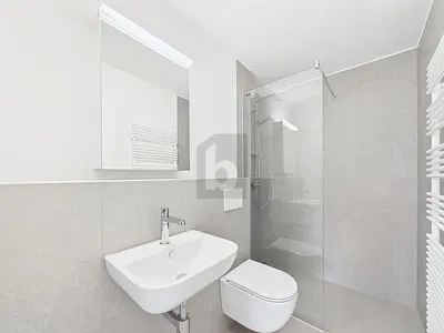 Badezimmer; fliesenboden, renoviert, tageslicht, moderner stil