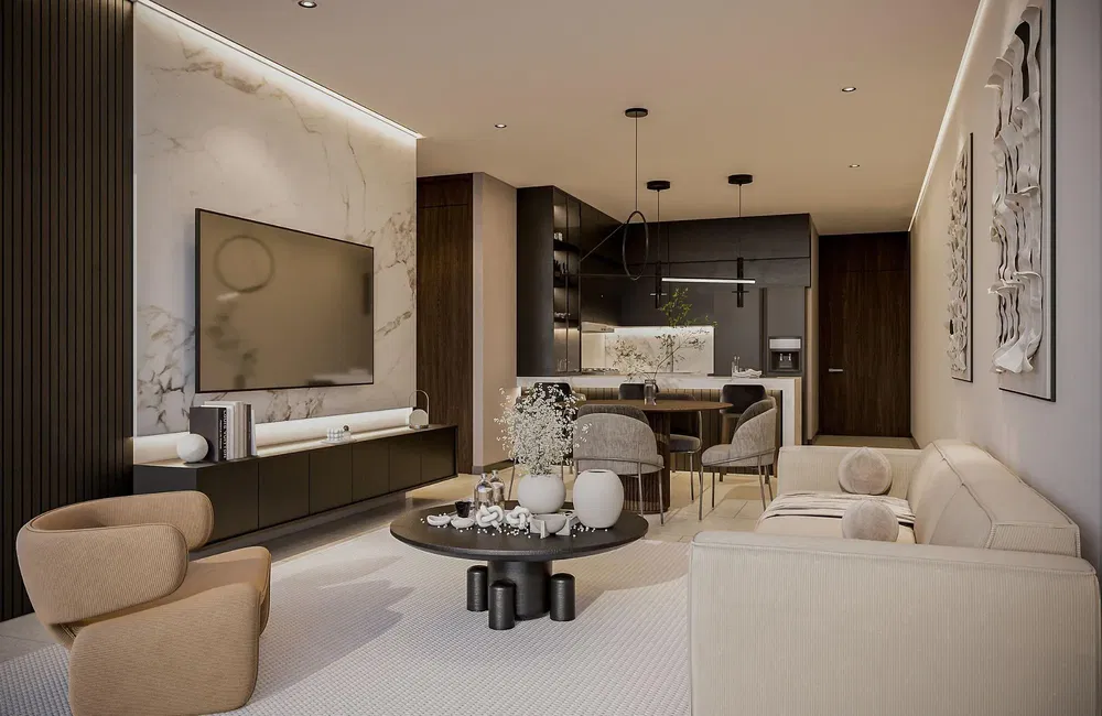 Salon; style moderne, lumière naturelle, carrelage