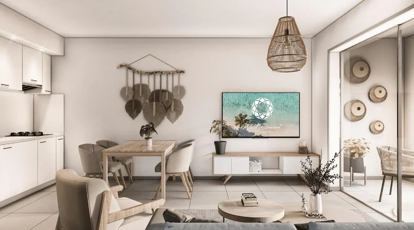 Salón; suelo de baldosas, luz natural, estilo moderno