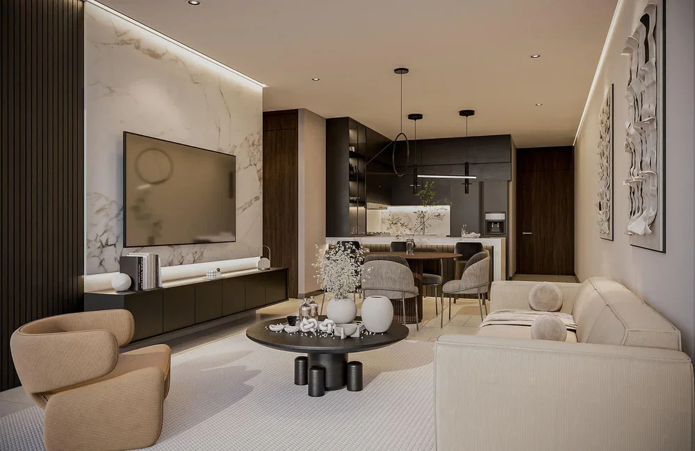 Wohnzimmer; moderner stil, tageslicht, fliesenboden