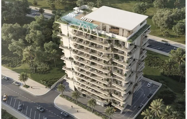 House and surroundings; view