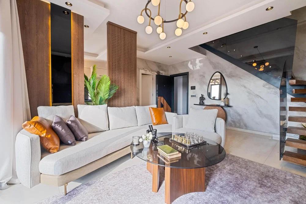 Dnevni boravak; prirodna svjetlost, moderan stil