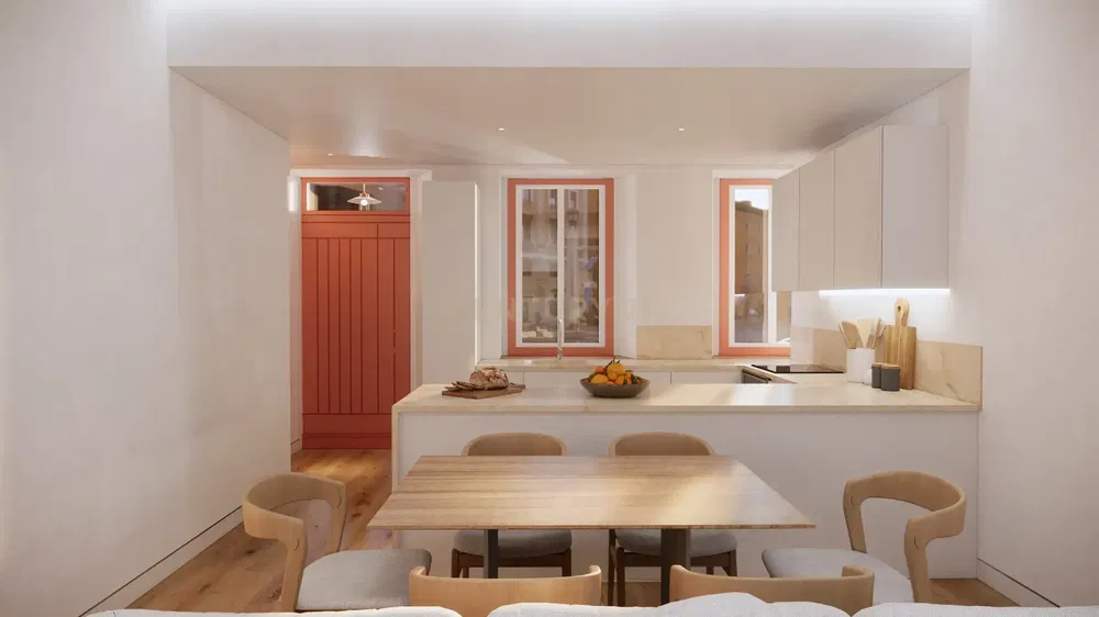 Kuhinja; drveni pod, prirodno svjetlo, moderni stil