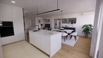 Kuchyně; moderní styl, přirozené světlo, dřevěná podlaha
