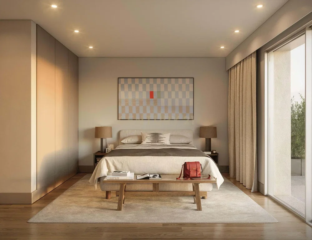 Спаваћа соба; природно светло, модерни стил, дрвени под