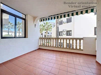 Balkon; tegelvloer, uitzicht