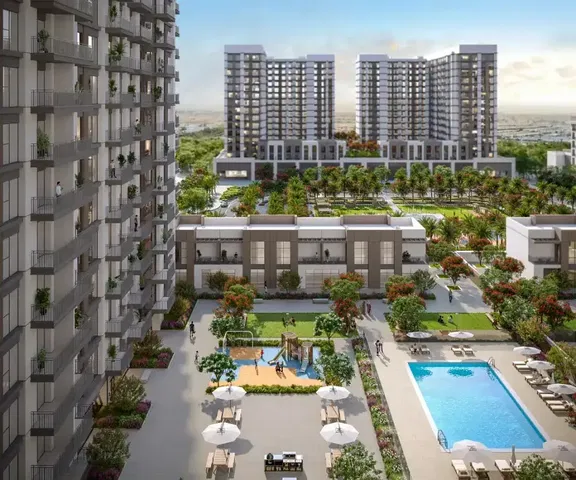 House and surroundings; view