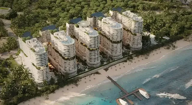 House and surroundings; view