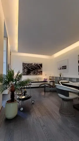 Woonkamer; houten vloer, natuurlijk licht, moderne stijl