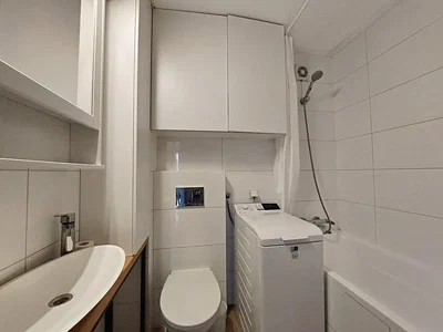 Salle de bain; carrelage, rénové, lumière naturelle, style moderne