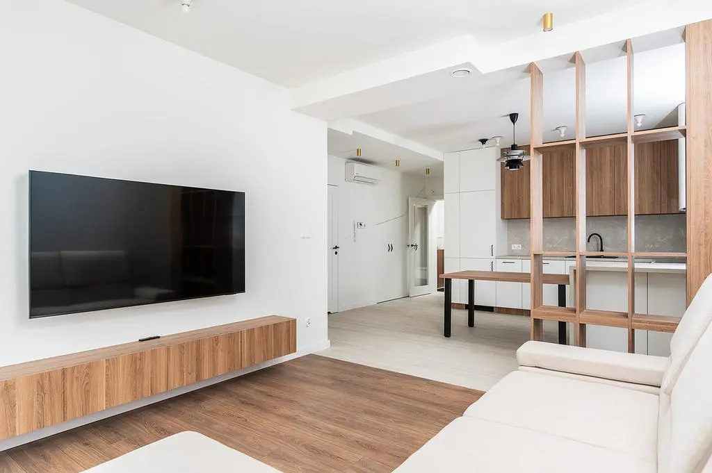 Salon; style moderne, parquet, lumière naturelle