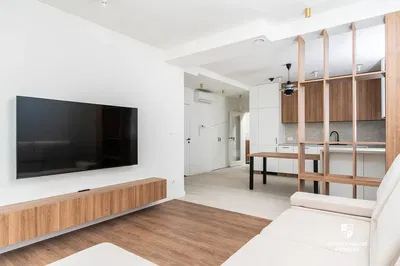 Salon; style moderne, parquet, lumière naturelle, électroménager