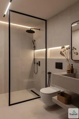 Badkamer; tegelvloer, gerenoveerd, natuurlijk licht, moderne stijl