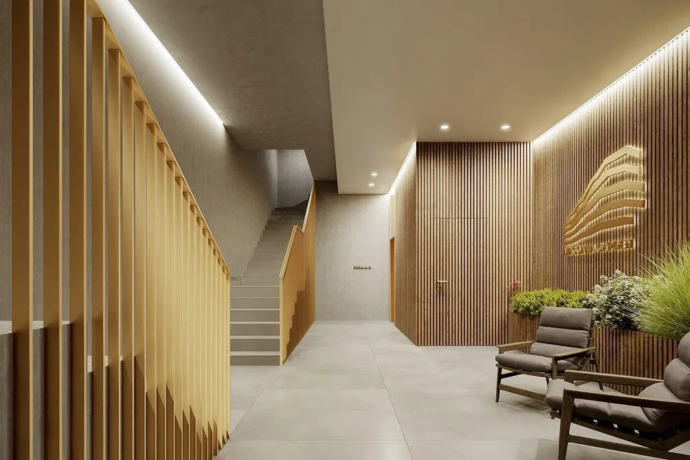 Oturma odası; doğal ışık, modern stil, ahşap kirişler