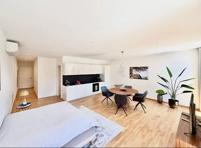 Wohnzimmer; holzboden, tageslicht, moderner stil