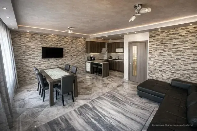 Soggiorno; pavimento in piastrelle, luce naturale, stile moderno