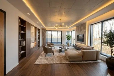 Salon; lumière naturelle, style moderne, parquet