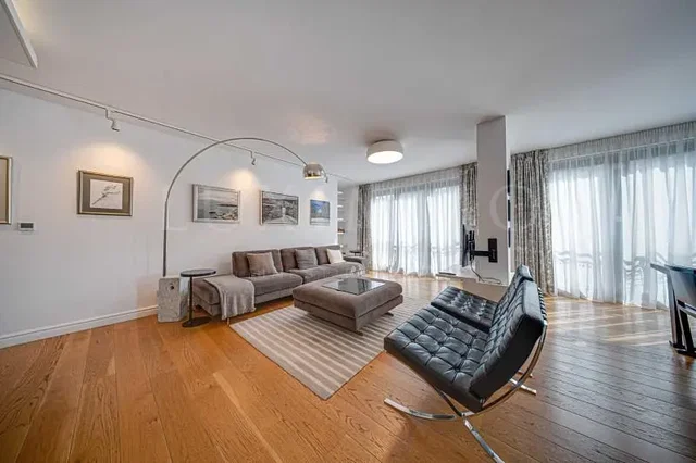 Obývací pokoj; přirozené světlo, dřevěná podlaha, moderní styl