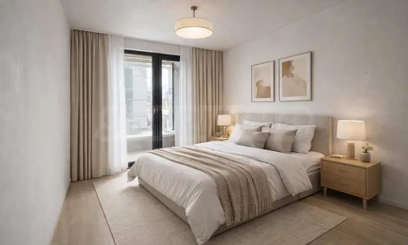 Spálňa; prirodzené svetlo, moderný štýl, drevená podlaha