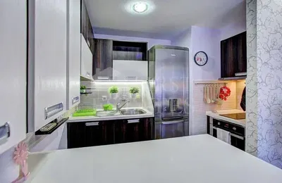 Kuhinja; kućanski aparati, prirodna svjetlost, moderan stil