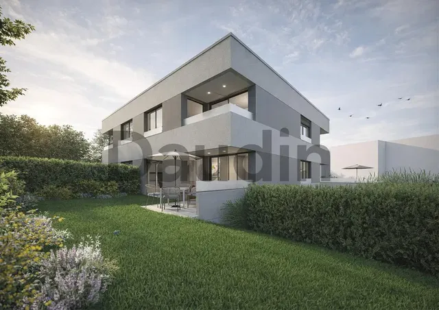 House and surroundings; view