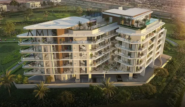 House and surroundings; view