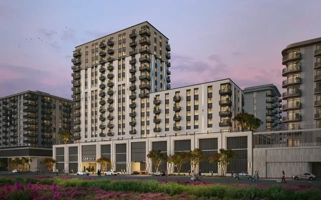 House and surroundings; view