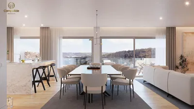 Дневна соба; поглед, дрвени под, природно светло, модерни стил