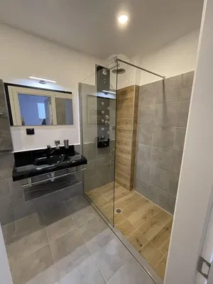 Salle de bain; carrelage, rénové, lumière naturelle