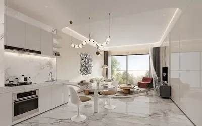 Kuhinja; kuhinjski aparati, prirodno svjetlo, moderni stil, pogled