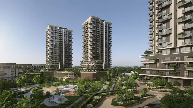 House and surroundings; view