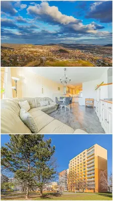 Obývací pokoj; výhled, dlažba, přirozené světlo, moderní styl