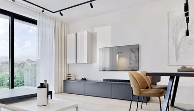 Obývací pokoj; výhled, moderní styl, přirozené světlo