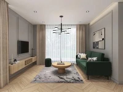 Obývací pokoj; přirozené světlo, moderní styl, dřevěná podlaha