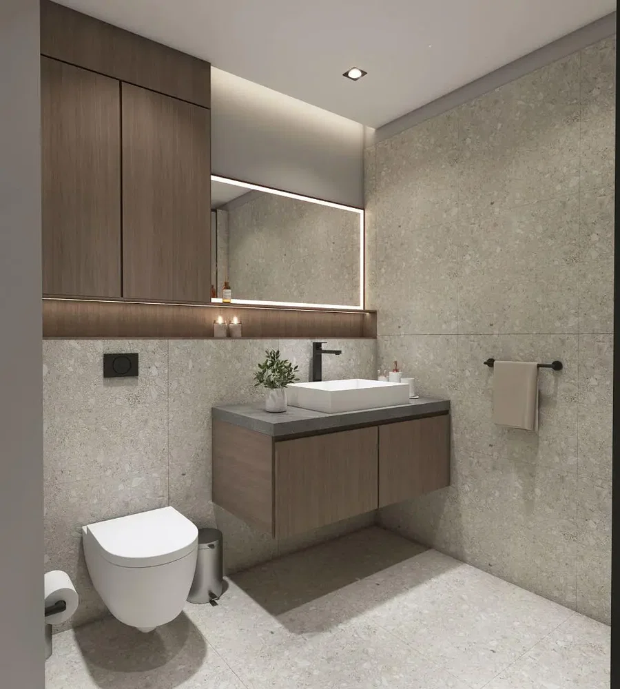 Toaleta; po rekonstrukci, přirozené světlo, moderní styl