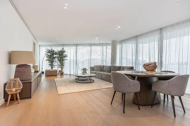 Living room; natural light, wood floor, modern style, view