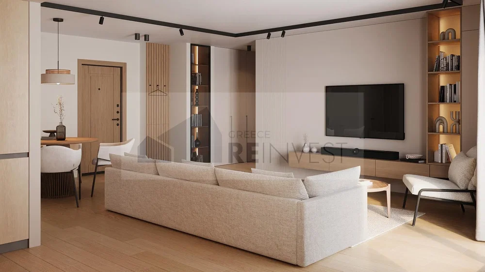 Salon; parquet, lumière naturelle, style moderne