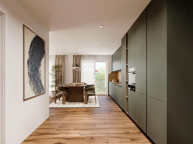 Kitchen; wood floor, natural light, modern style