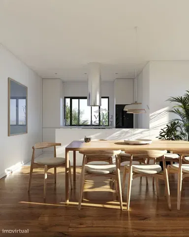 Kitchen; view, wood floor, natural light, modern style