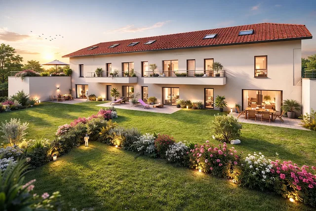 Maison et environs; vue, lumière naturelle