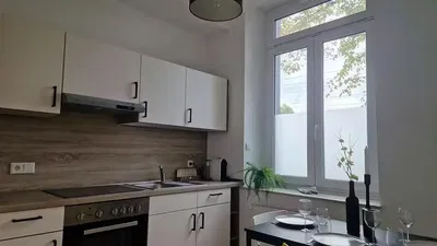 Keuken; keukenapparatuur, natuurlijk licht, moderne stijl