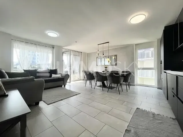 Oturma odası; fayans zemin, doğal ışık, modern stil