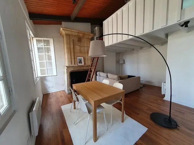 Wohnzimmer; holzboden, kamin, tageslicht