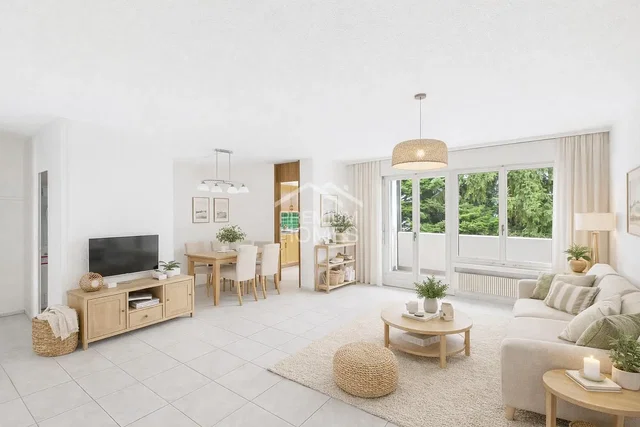 Oturma odası; doğal ışık, fayans zemin, modern stil