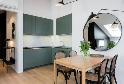 Kuhinja; kuhinjski aparati, prirodno svjetlo, moderni stil, drveni pod