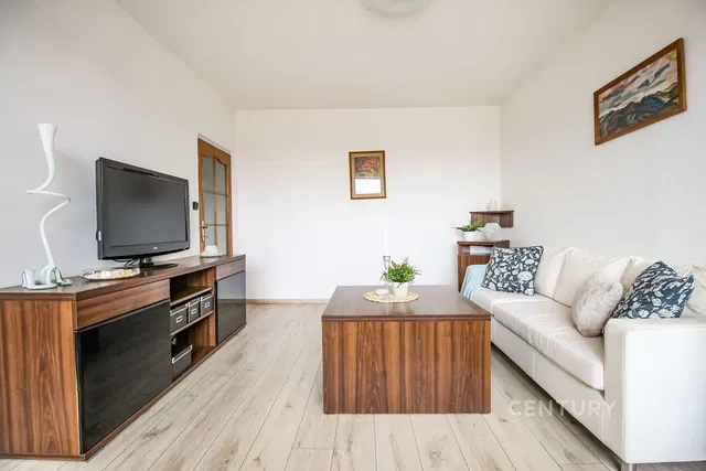 Woonkamer; houten vloer, natuurlijk licht, moderne stijl