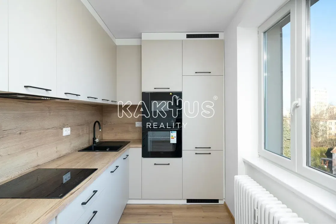 Kuchyně; kuchyňské spotřebiče, výhled, přirozené světlo, moderní styl, po rekonstrukci