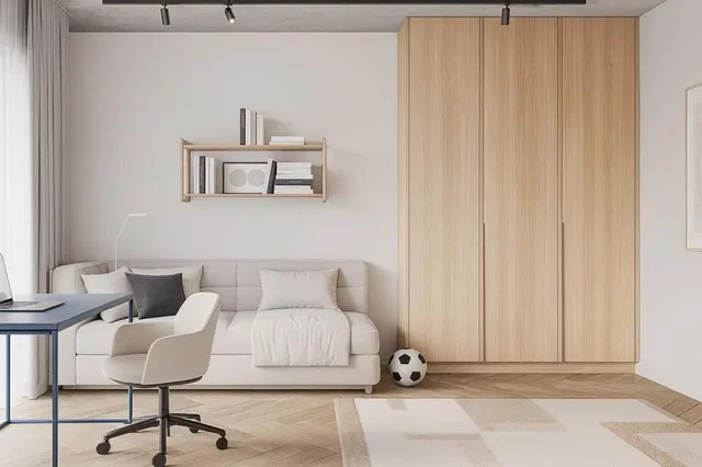 Kids room; natural light, modern style, wood floor